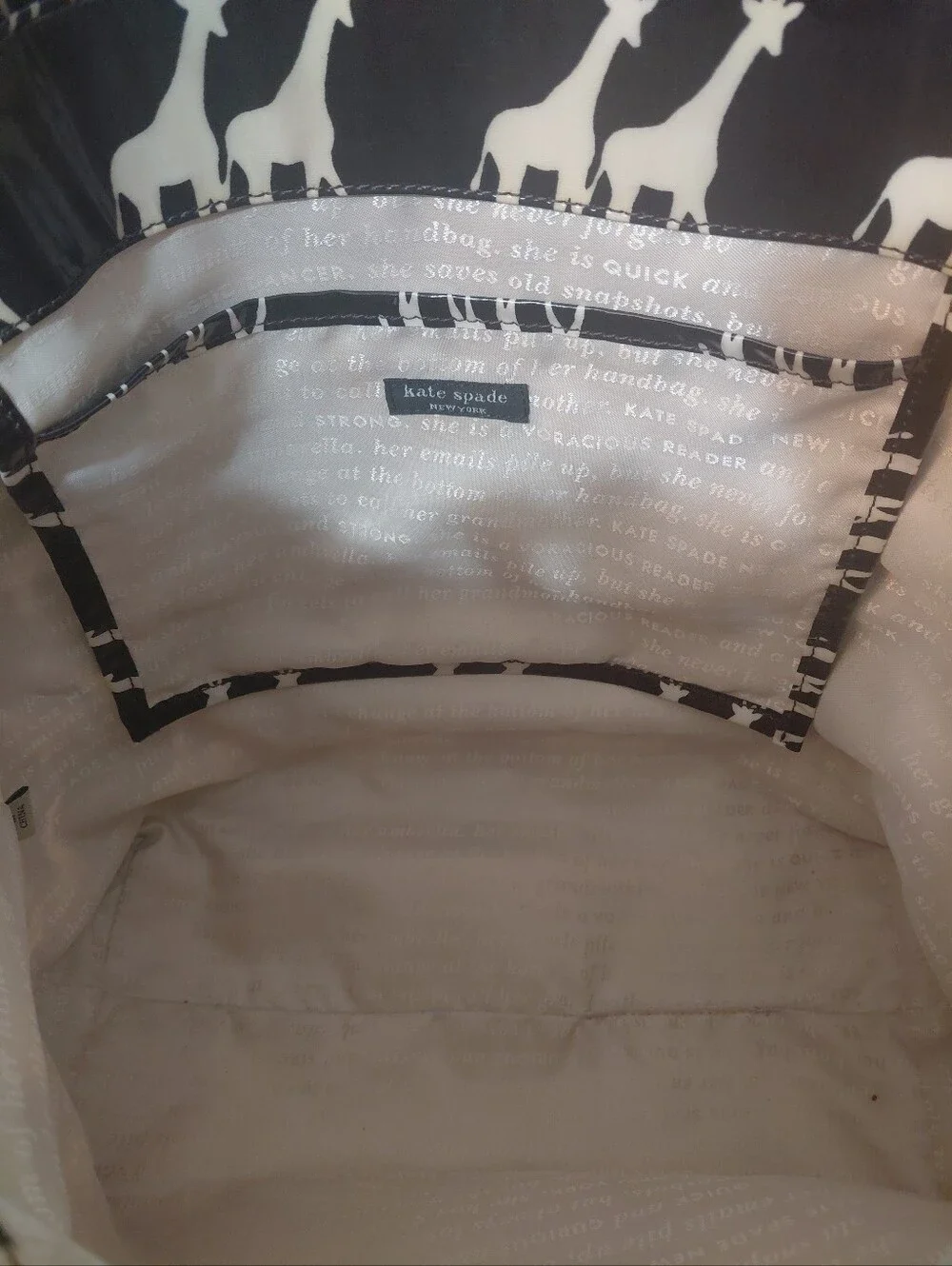 kate spade Giraffe Print Tote Black and Cream Bag